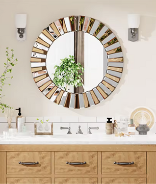 Ronde Wandspiegel met Sunburst Design – Decoratieve Spiegel voor Hal, Badkamer of Woonkamer