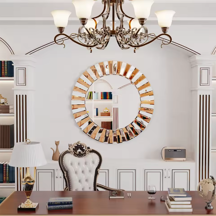 Ronde Wandspiegel met Sunburst Design – Decoratieve Spiegel voor Hal, Badkamer of Woonkamer