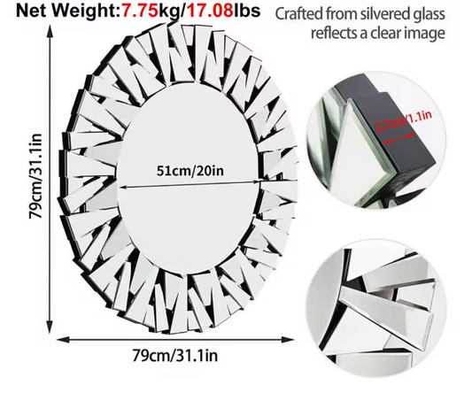 Ronde Wandspiegel 80 cm – Decoratieve Spiegel met Facetrand voor Woonkamer, Hal of Badkamer