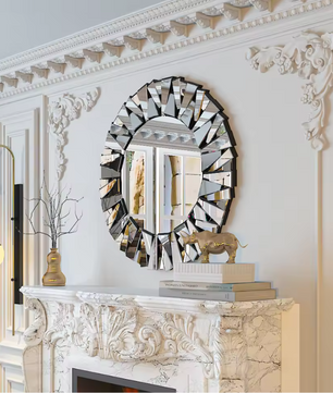 Ronde Sunburst Wandspiegel – Decoratieve Zilveren Spiegel met Facetglas