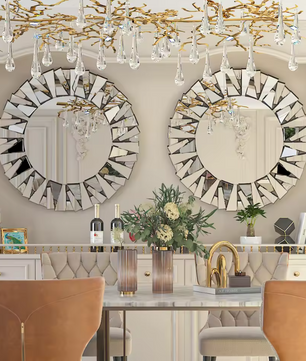 Ronde Sunburst Wandspiegel – Decoratieve Zilveren Spiegel met Facetglas