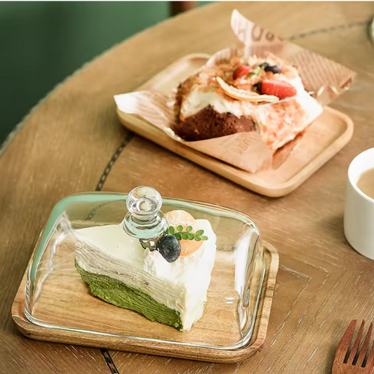 Botervloot met Glazen Deksel – Houten Boterschaal voor Keuken en Tafel