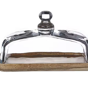 Botervloot met Glazen Deksel – Houten Boterschaal voor Keuken en Tafel
