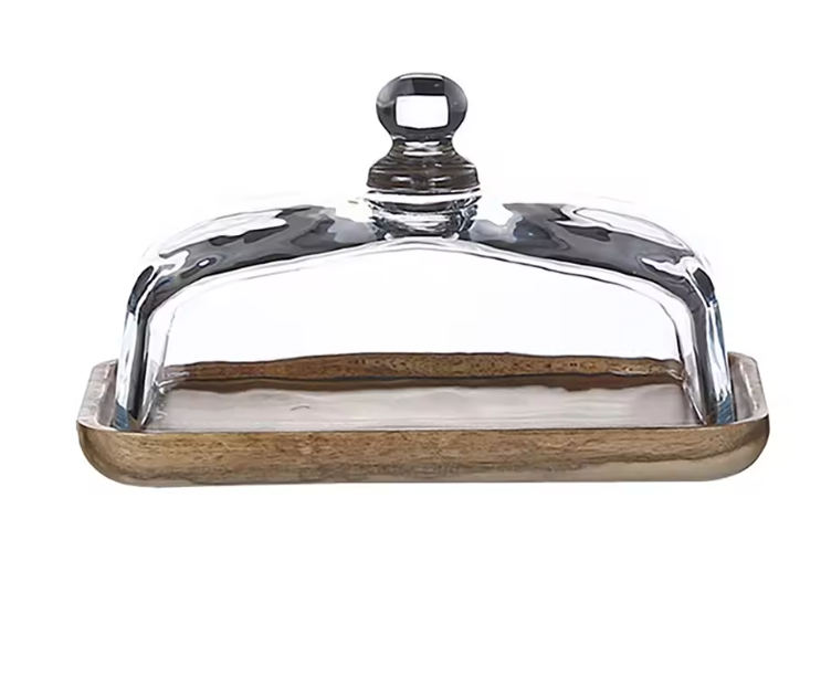 Botervloot met Glazen Deksel – Houten Boterschaal voor Keuken en Tafel