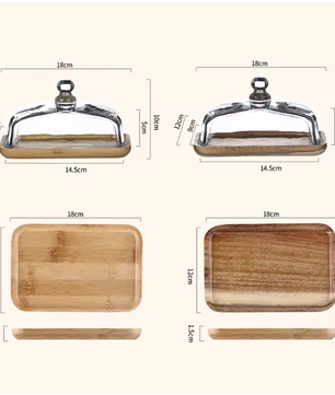 Botervloot met Glazen Deksel – Houten Boterschaal voor Keuken en Tafel