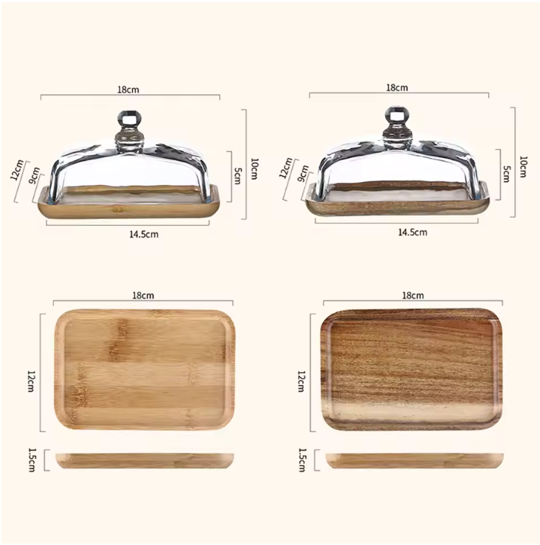 Botervloot met Glazen Deksel – Houten Boterschaal voor Keuken en Tafel