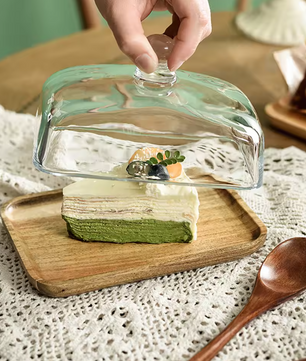 Botervloot met Glazen Deksel – Houten Boterschaal voor Keuken en Tafel