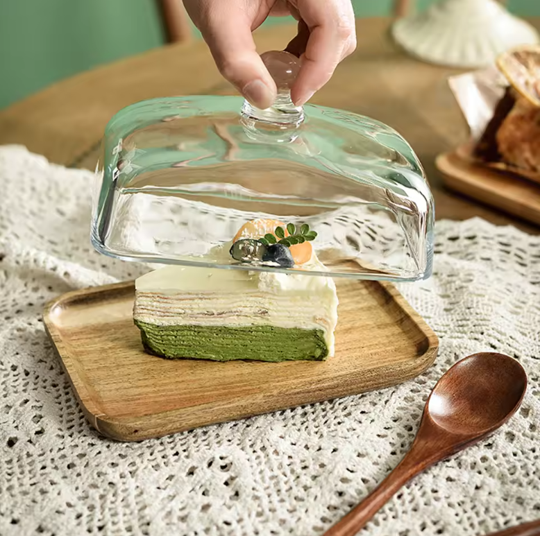 Botervloot met Glazen Deksel – Houten Boterschaal voor Keuken en Tafel