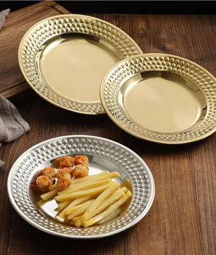 RVS Dessertborden met Hamerslag Patroon – Ronde Metalen Serveerschalen
