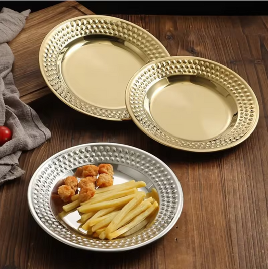 RVS Dessertborden met Hamerslag Patroon – Ronde Metalen Serveerschalen