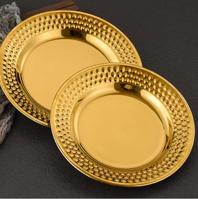 RVS Dessertborden met Hamerslag Patroon – Ronde Metalen Serveerschalen