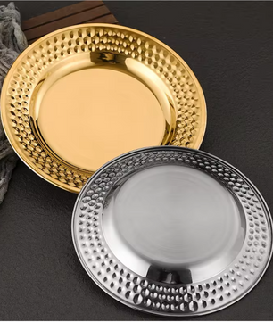 RVS Dessertborden met Hamerslag Patroon – Ronde Metalen Serveerschalen