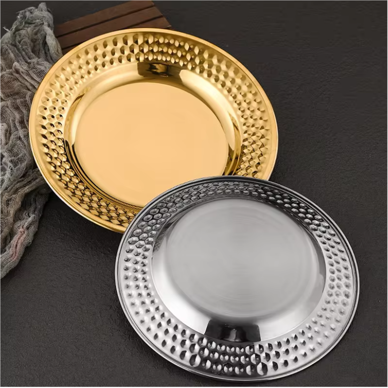 RVS Dessertborden met Hamerslag Patroon – Ronde Metalen Serveerschalen