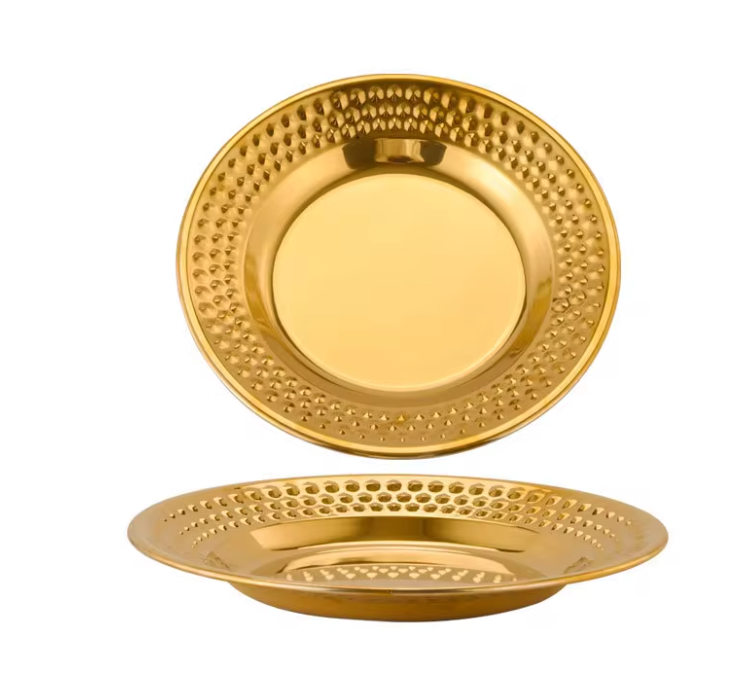 RVS Dessertborden met Hamerslag Patroon – Ronde Metalen Serveerschalen