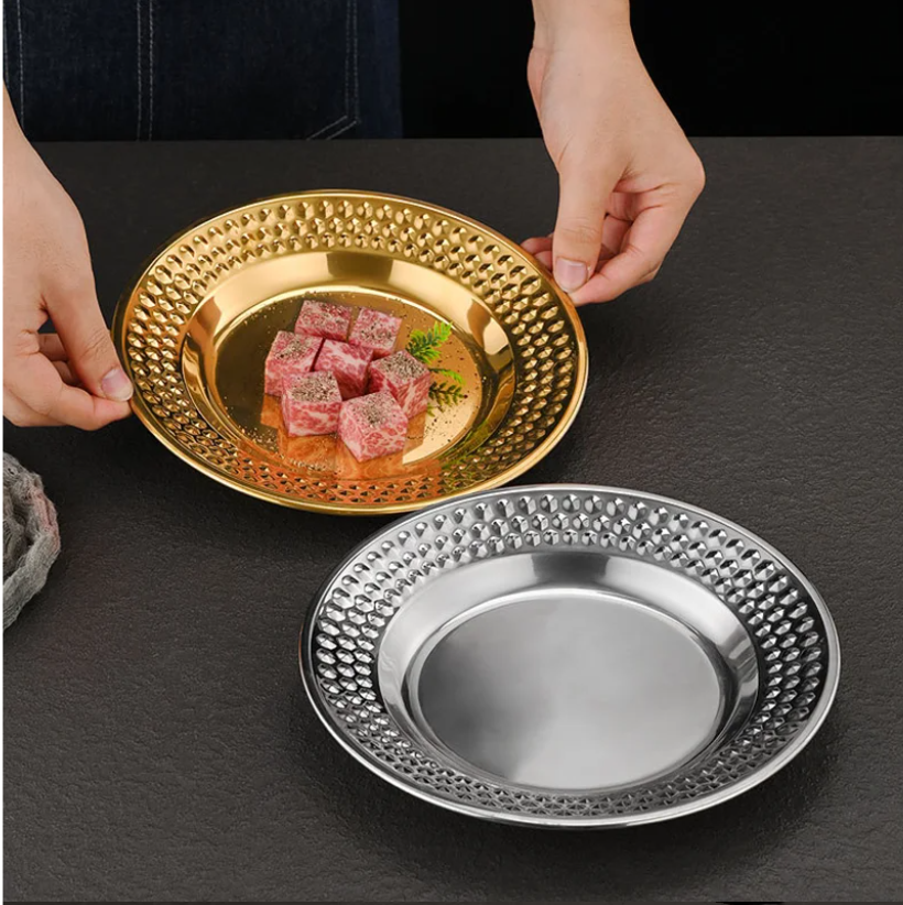 RVS Dessertborden met Hamerslag Patroon – Ronde Metalen Serveerschalen