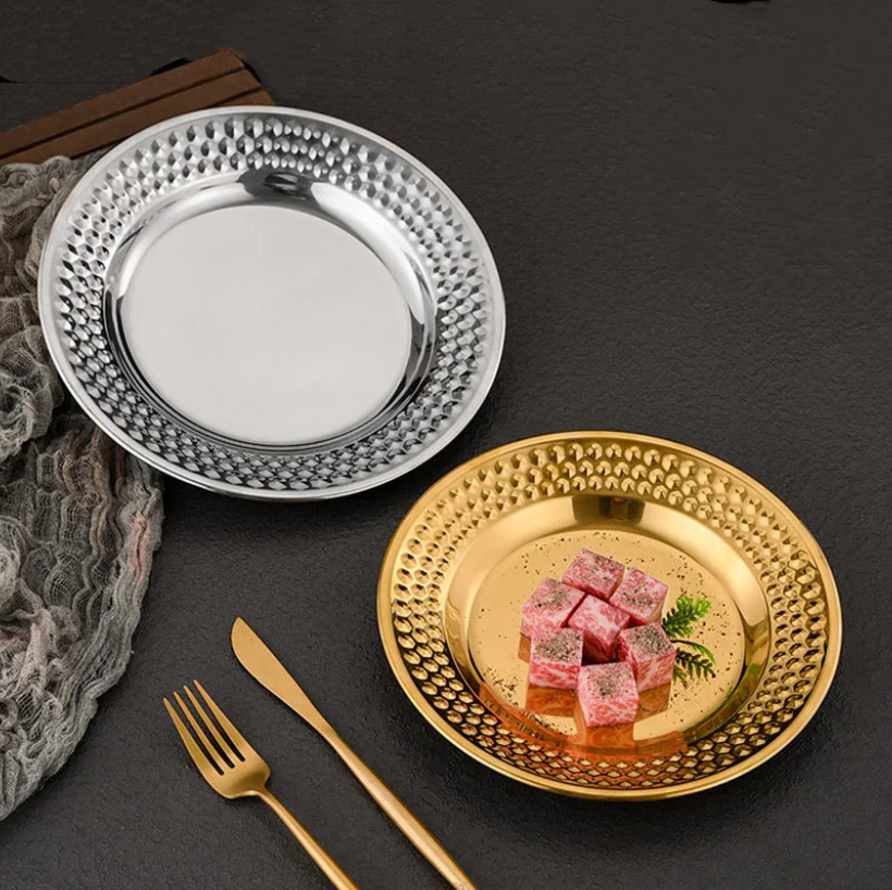 RVS Dessertborden met Hamerslag Patroon – Ronde Metalen Serveerschalen