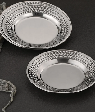 RVS Dessertborden met Hamerslag Patroon – Ronde Metalen Serveerschalen