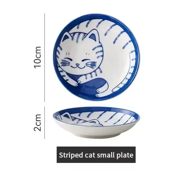 Set van 4 Keramische Sausbakjes – Sushi Sojaschaaltjes met Lucky Cat Design