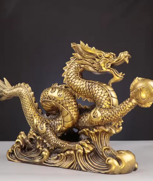Feng Shui Drakenbeeld – Koperen Chinese Draak Decoratie voor Bureau en Interieur
