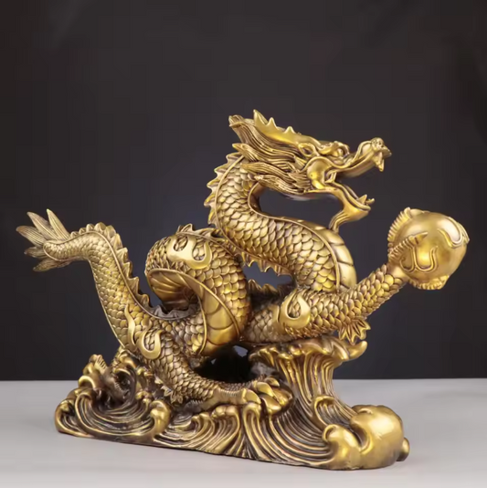 Feng Shui Drakenbeeld – Koperen Chinese Draak Decoratie voor Bureau en Interieur
