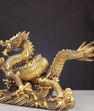 Feng Shui Drakenbeeld – Koperen Chinese Draak Decoratie voor Bureau en Interieur