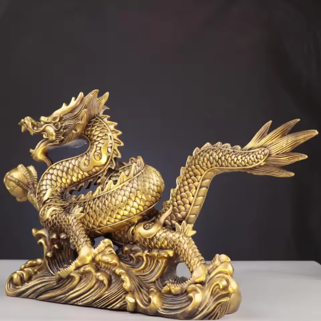 Feng Shui Drakenbeeld – Koperen Chinese Draak Decoratie voor Bureau en Interieur