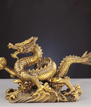 Feng Shui Drakenbeeld – Koperen Chinese Draak Decoratie voor Bureau en Interieur