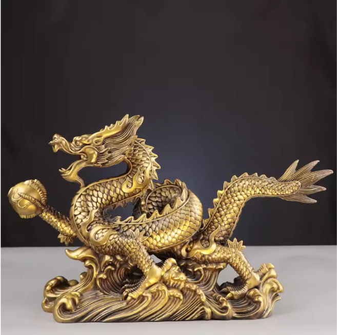 Feng Shui Drakenbeeld – Koperen Chinese Draak Decoratie voor Bureau en Interieur