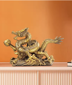 Feng Shui Drakenbeeld – Koperen Chinese Draak Decoratie voor Bureau en Interieur