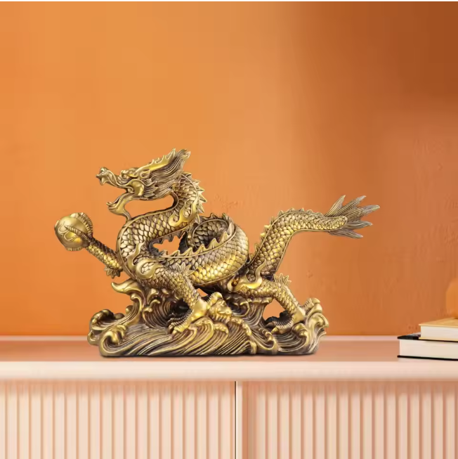 Feng Shui Drakenbeeld – Koperen Chinese Draak Decoratie voor Bureau en Interieur