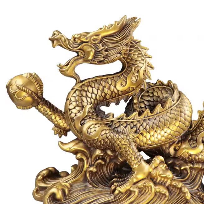 Feng Shui Drakenbeeld – Koperen Chinese Draak Decoratie voor Bureau en Interieur