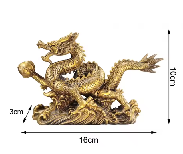 Feng Shui Drakenbeeld – Koperen Chinese Draak Decoratie voor Bureau en Interieur