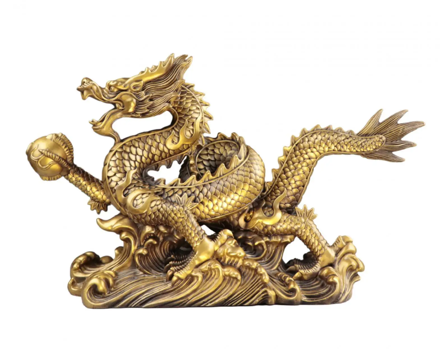 Feng Shui Drakenbeeld – Koperen Chinese Draak Decoratie voor Bureau en Interieur