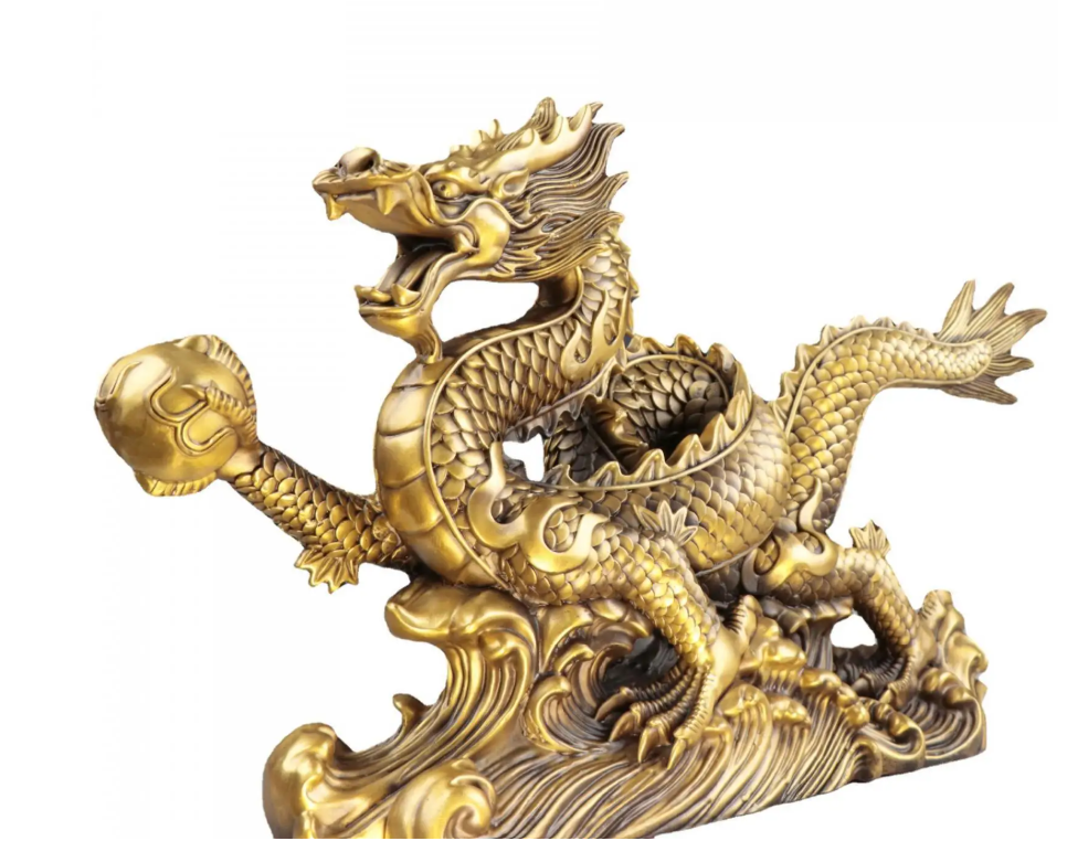 Feng Shui Drakenbeeld – Koperen Chinese Draak Decoratie voor Bureau en Interieur