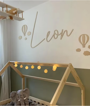 13-Delige Houten Wanddecoratie Set – Luchtballon, Wolken en Sterren Muurdecoratie