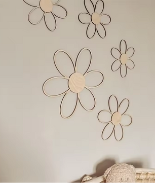 Scandinavische Houten Margriet Wanddecoratie – Uitgesneden Bloem Muurdecoratie