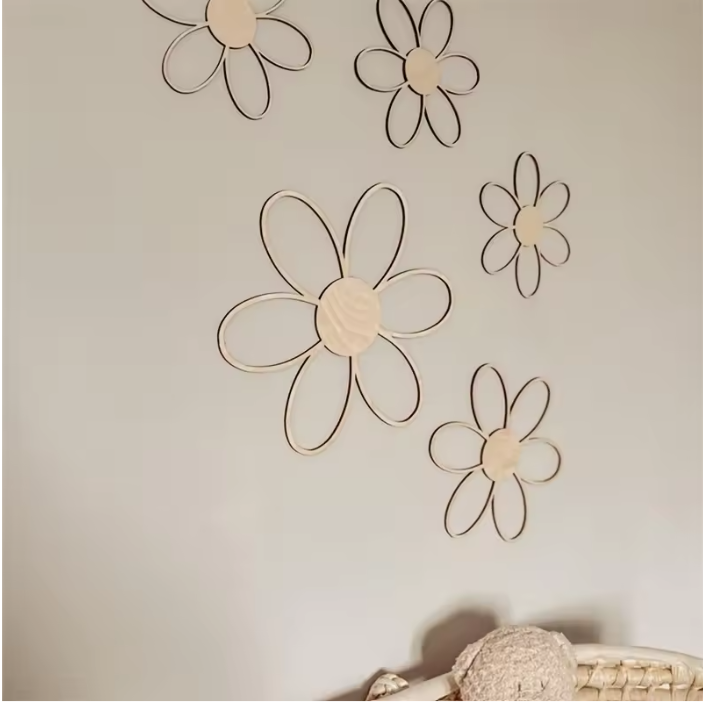 Scandinavische Houten Margriet Wanddecoratie – Uitgesneden Bloem Muurdecoratie