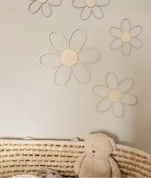 Scandinavische Houten Margriet Wanddecoratie – Uitgesneden Bloem Muurdecoratie