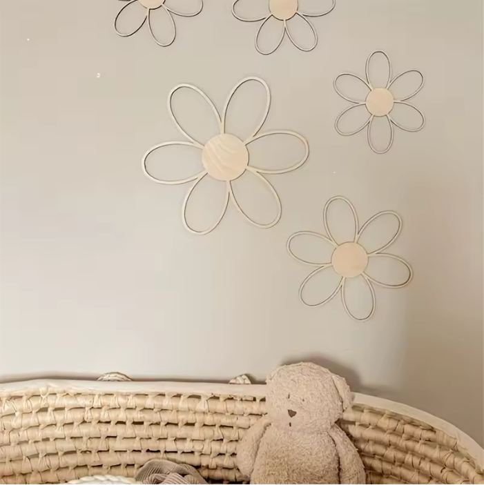 Scandinavische Houten Margriet Wanddecoratie – Uitgesneden Bloem Muurdecoratie