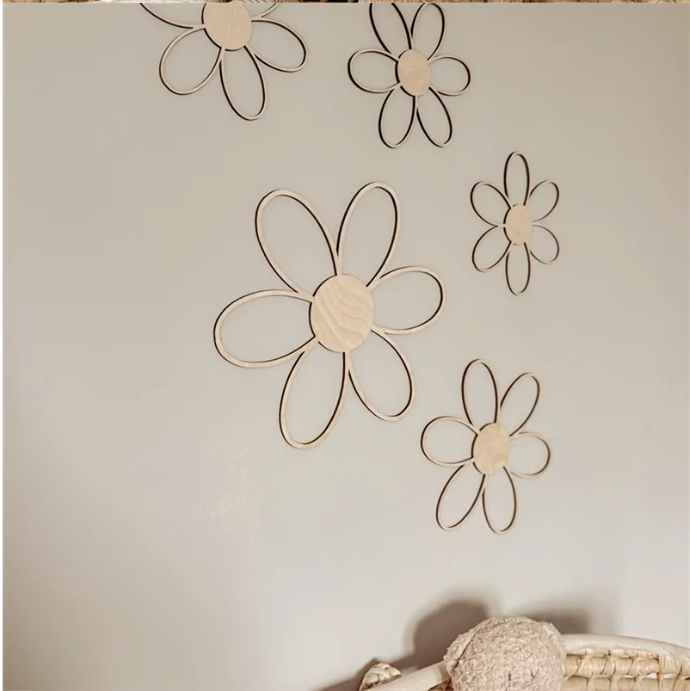 Scandinavische Houten Margriet Wanddecoratie – Uitgesneden Bloem Muurdecoratie