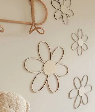 Scandinavische Houten Margriet Wanddecoratie – Uitgesneden Bloem Muurdecoratie