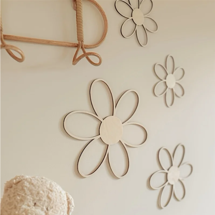 Scandinavische Houten Margriet Wanddecoratie – Uitgesneden Bloem Muurdecoratie