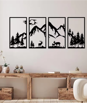 Boho Woodland Dieren Muursticker – Bosdieren Zonsondergang Vinyl Wanddecoratie