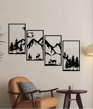 Boho Woodland Dieren Muursticker – Bosdieren Zonsondergang Vinyl Wanddecoratie