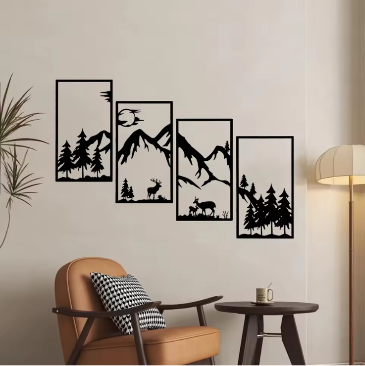 Boho Woodland Dieren Muursticker – Bosdieren Zonsondergang Vinyl Wanddecoratie