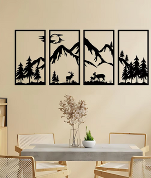 Boho Woodland Dieren Muursticker – Bosdieren Zonsondergang Vinyl Wanddecoratie