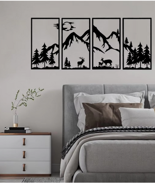 Boho Woodland Dieren Muursticker – Bosdieren Zonsondergang Vinyl Wanddecoratie