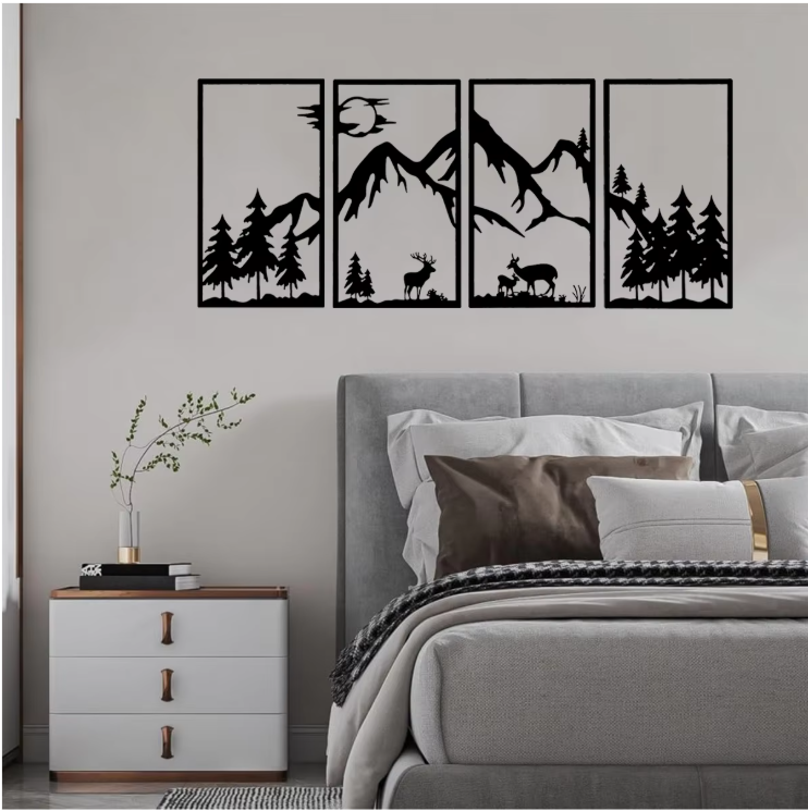 Boho Woodland Dieren Muursticker – Bosdieren Zonsondergang Vinyl Wanddecoratie