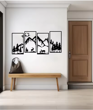 Boho Woodland Dieren Muursticker – Bosdieren Zonsondergang Vinyl Wanddecoratie