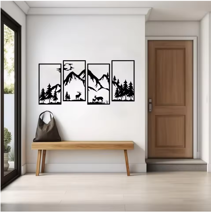 Boho Woodland Dieren Muursticker – Bosdieren Zonsondergang Vinyl Wanddecoratie